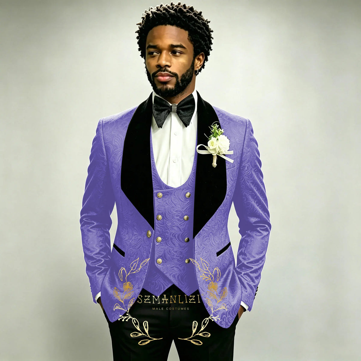 Men's Black Jacquard 3-Piece Suit Set — product view
