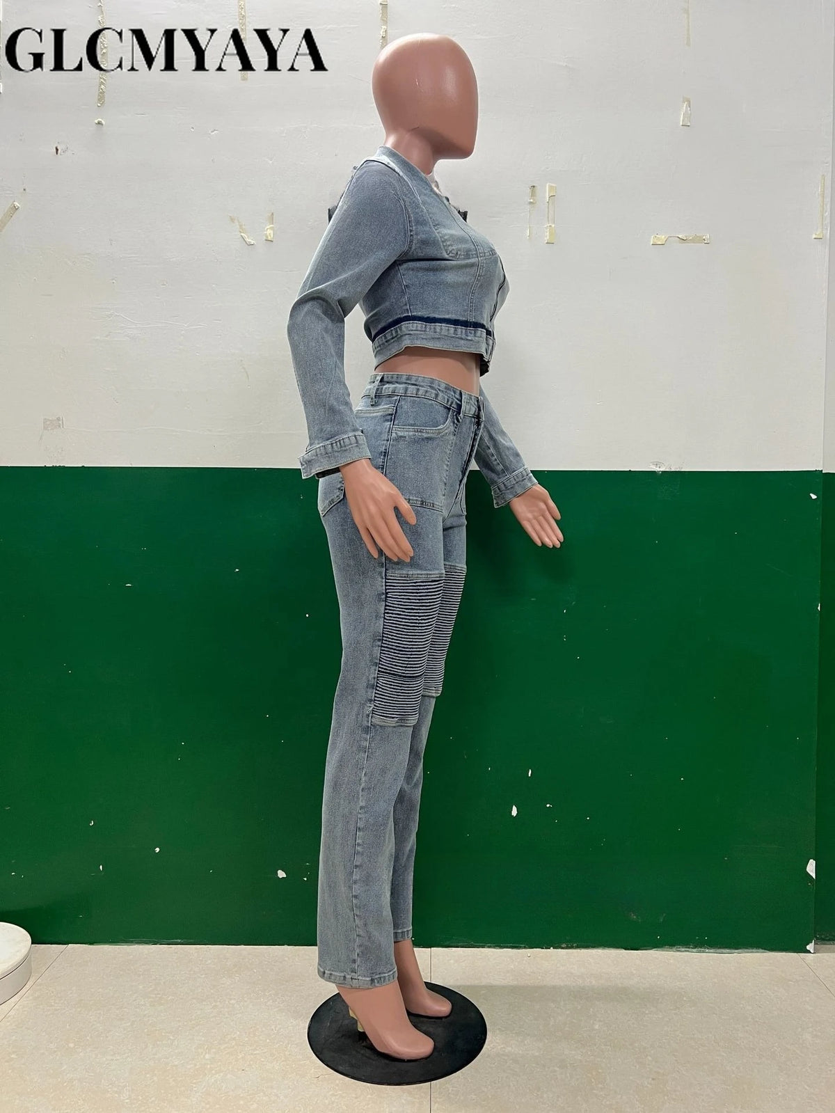 Women's Denim Patchwork Jacket & Fitted Jeans Set