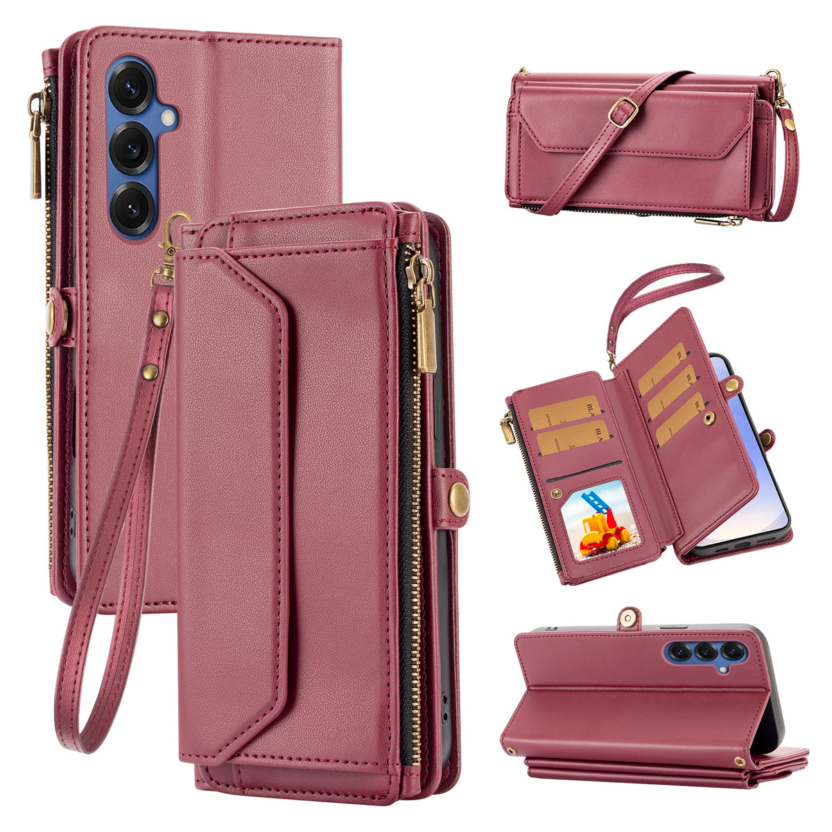 Crossbody Multi-Card Wallet Phone Case for Samsung Galaxy A13 4G, A14, A15 5G, A15 4G, A16, A17, A20, A21s, A05s, A12, A13 5G, A32 5G, A33 5G, A34, A35, A36, A37, A41, A42 5G, A22 5G, A22 4G, A23, A25, A26 5G, A30, A31, A32 4G, A50 & More Models