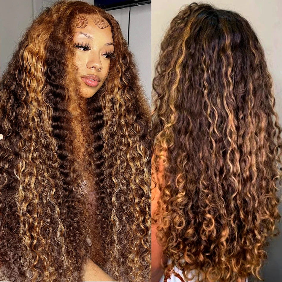 Honey Brown Deep Wave Human Hair Lace Wig — product view