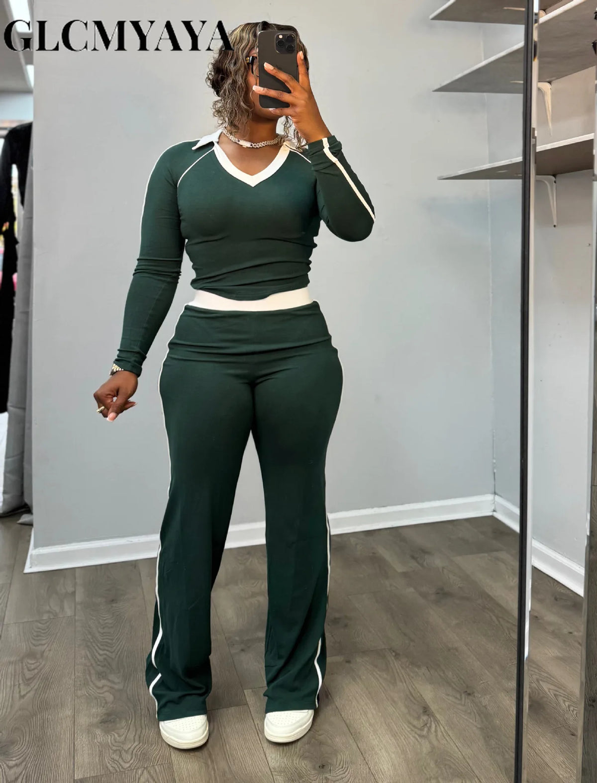 Women's V-Neck Pullover & Wide-Leg Pants Set