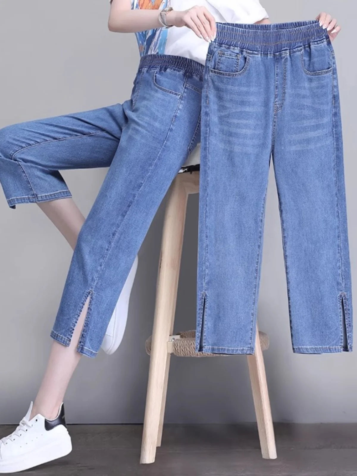 Women's High-Waist Cropped Straight-Leg Jeans — product view