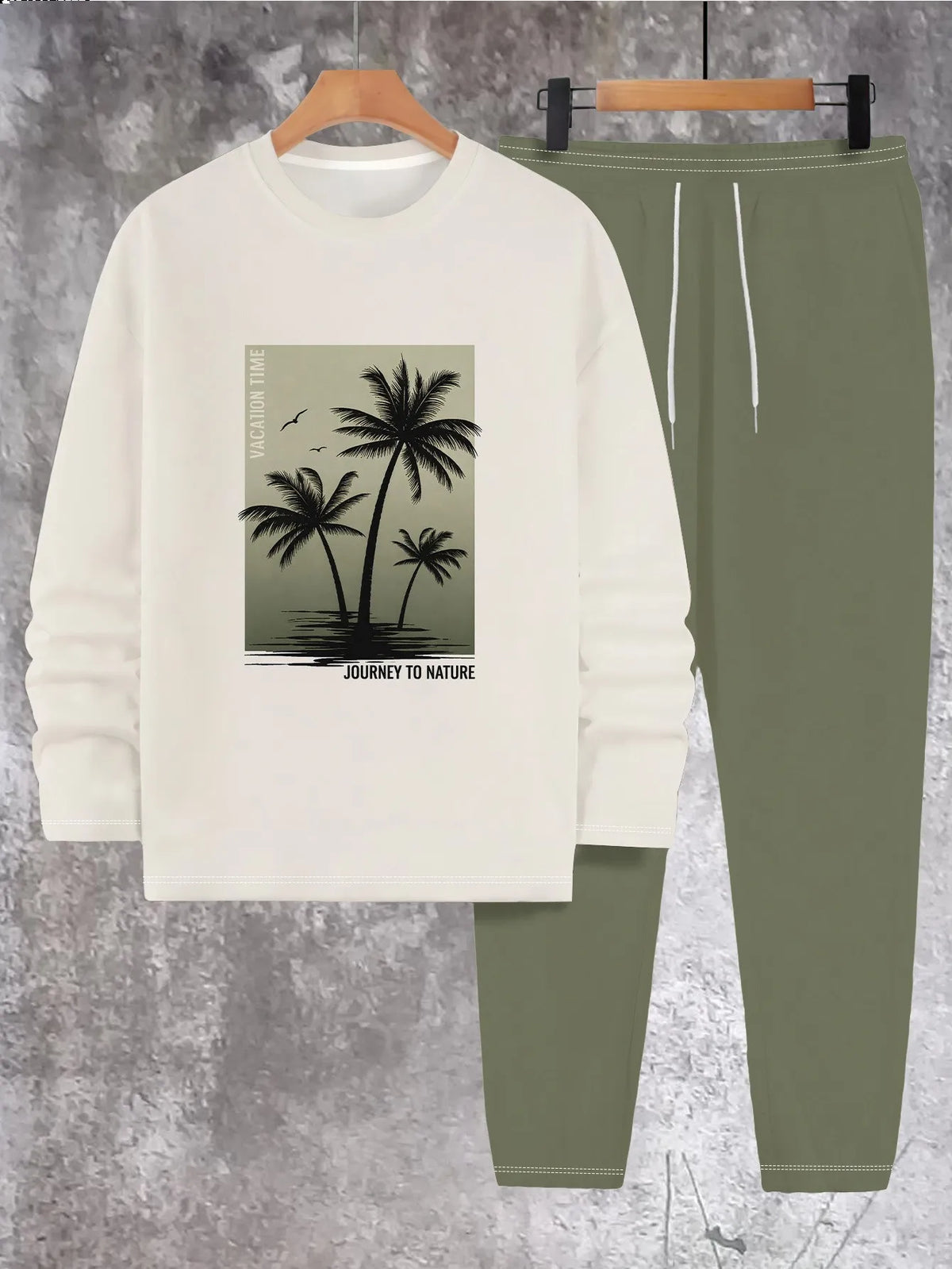 Men's Palm Tree Print Crew-Neck Sweatshirt