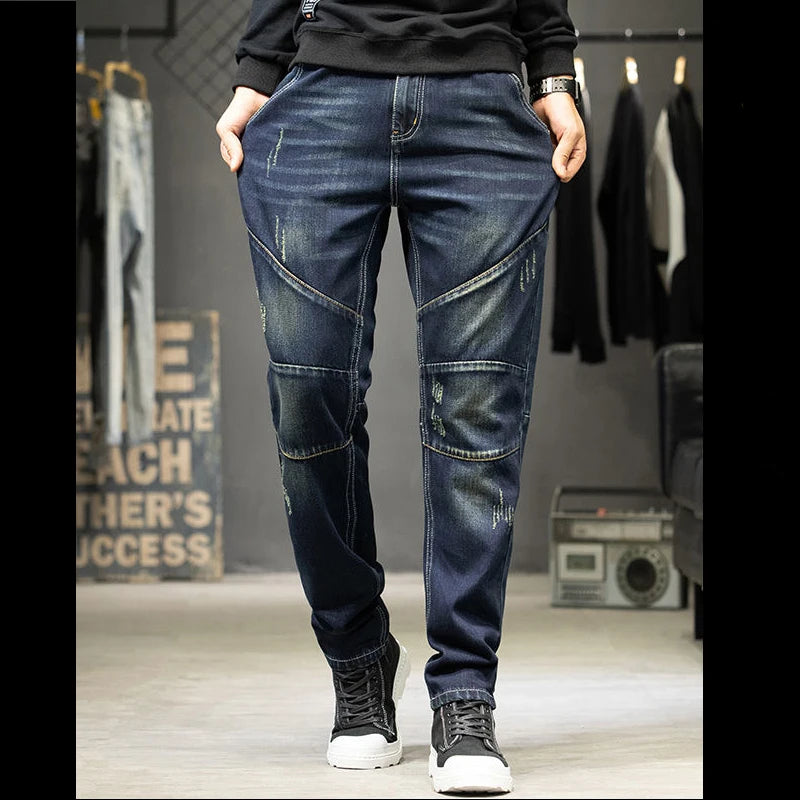 Men's Loose Fit Stretch Denim Jeans - Ripped Detail — product view