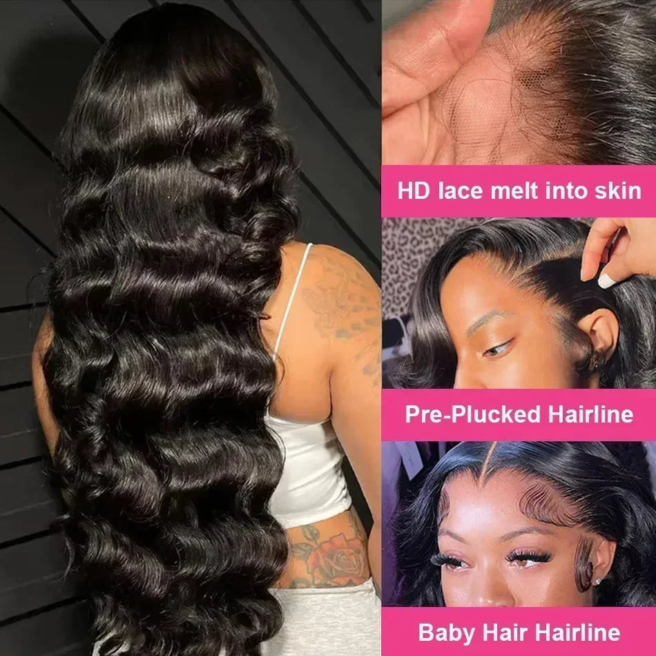 Glueless Black Body Wave Human Hair Lace Wig — product view