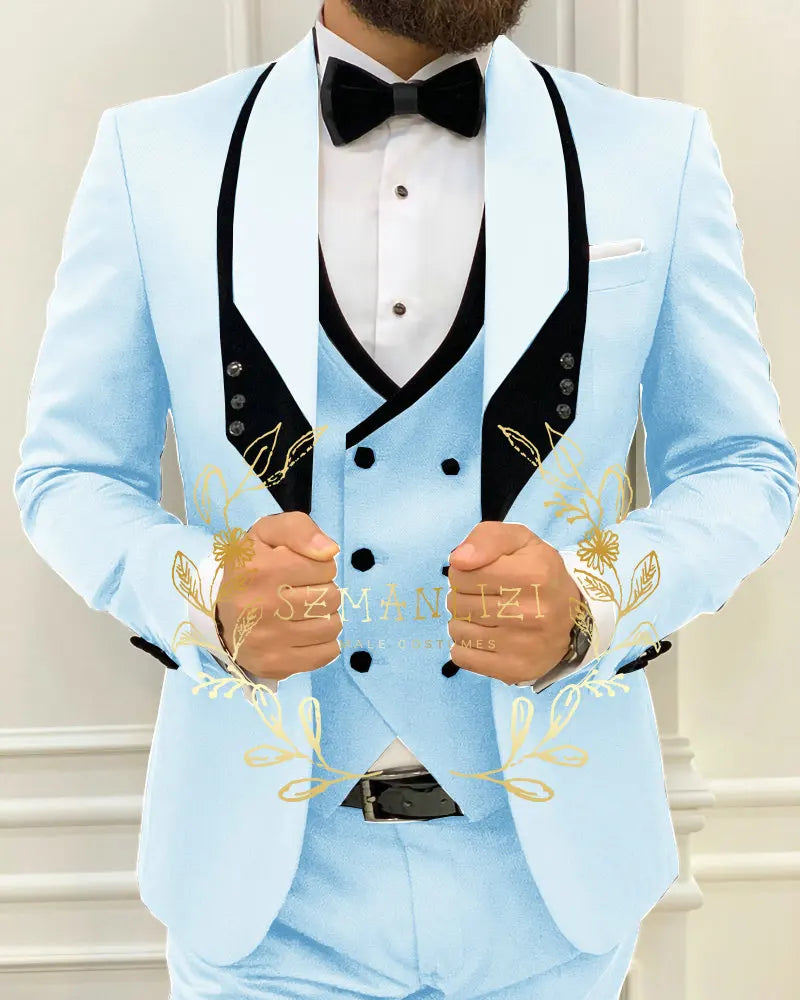 Men's Royal Blue 3-Piece Slim Fit Suit Set — product view