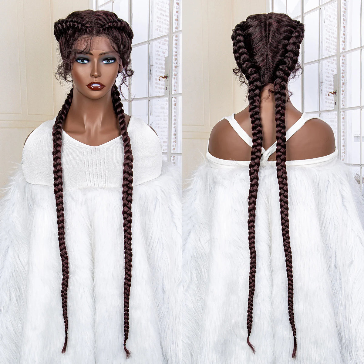 Women's Black Cornrow Braided Synthetic Wig — product view