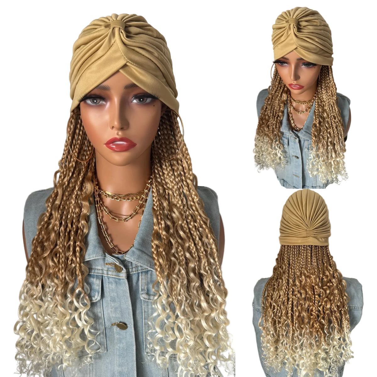 18“ Ombre Brown Honey Blond Boho Box Braided Headband Synthetic Wig - OSASCO