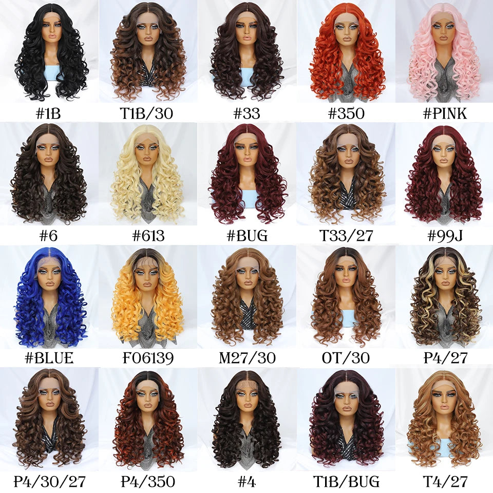 Lace Front Wig Curly Latisha Synthetic Blonde Pink Blue Black White - OSASCO