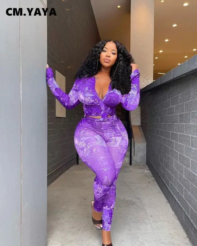 Women's Plus-Size Printed Top & Fitted Pants Set