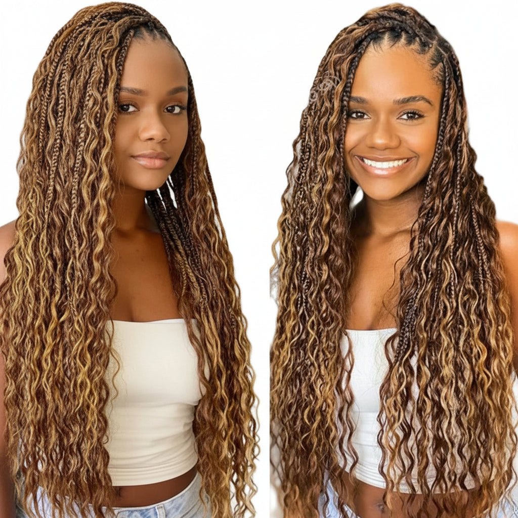 36" Full Lace Boho Braided Wig Synthetic Knotless Box Braids Wig - OSASCO