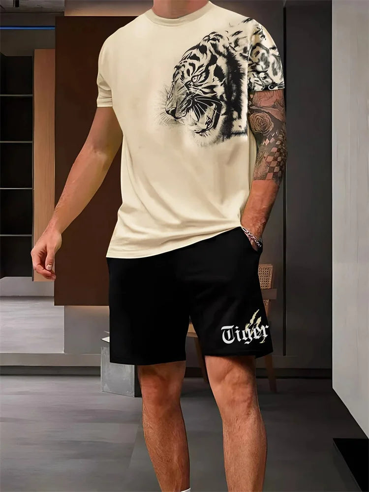 Men's Animal Print Top & Shorts Set