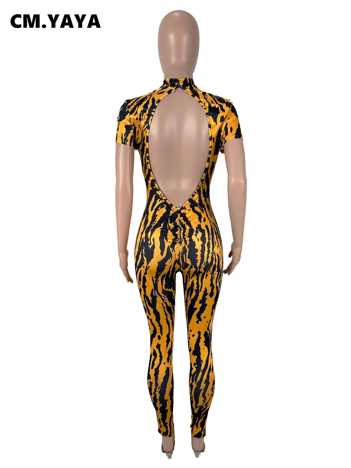 Women's Striped Short-Sleeve Fitted Jumpsuit
