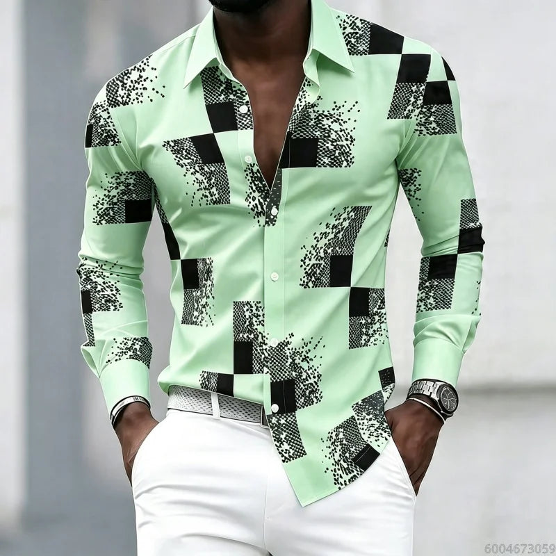 Men's Graphic Print Long-Sleeve Casual Shirt