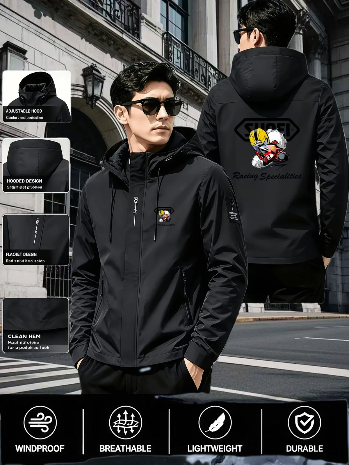 Men's Graphic Print Hooded Zip-Up Jacket