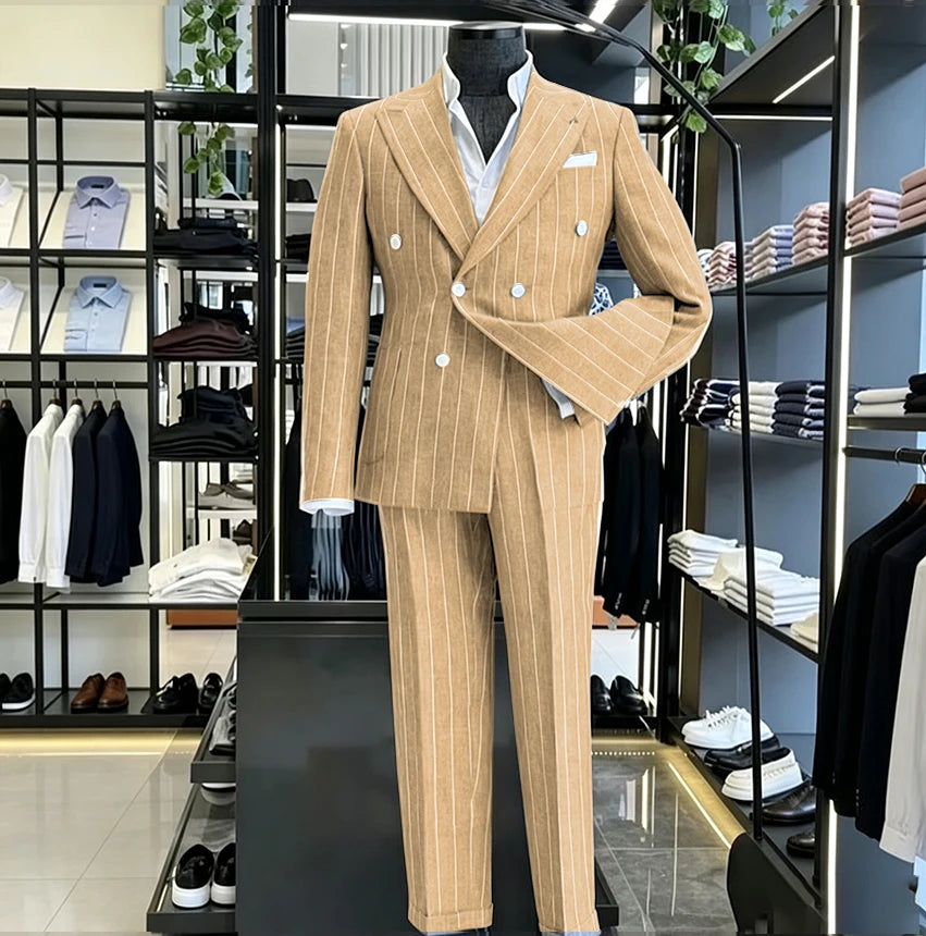 Men's Light Grey Pinstripe 2-Piece Double-Breasted Suit Set — product view