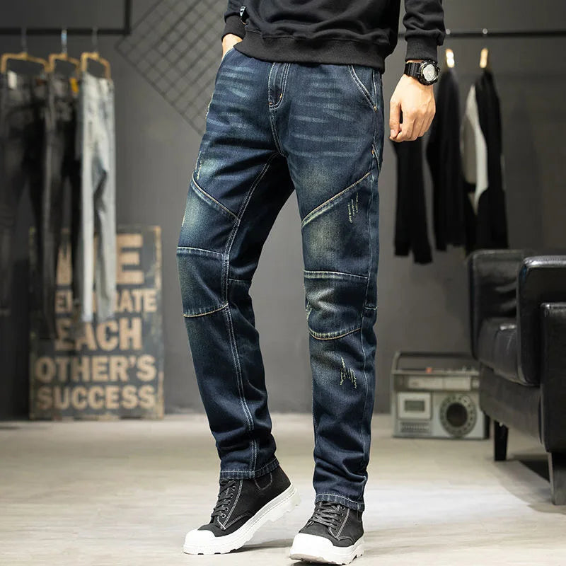 Men's Loose Fit Stretch Denim Jeans - Ripped Detail — product view