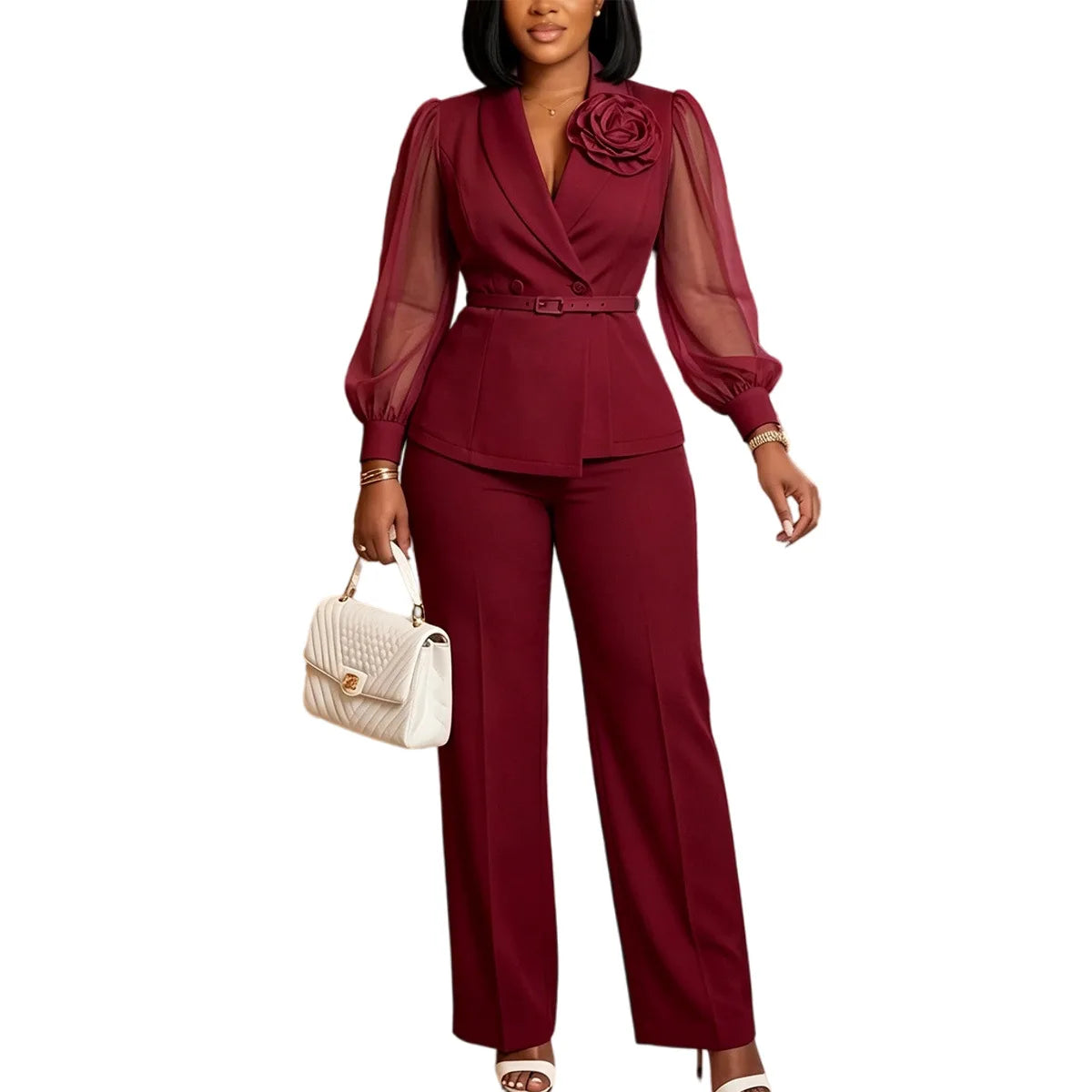 Women's Dashiki-Inspired V-Neck Top & Pants Set