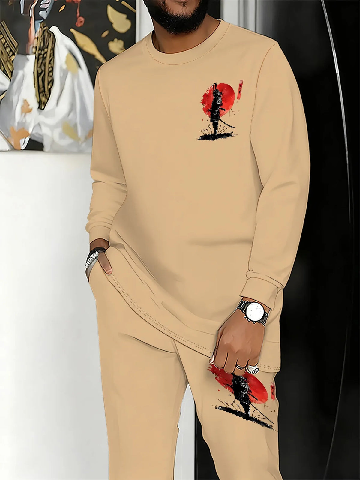 Men's Graphic Print Sweatshirt & Pants Set