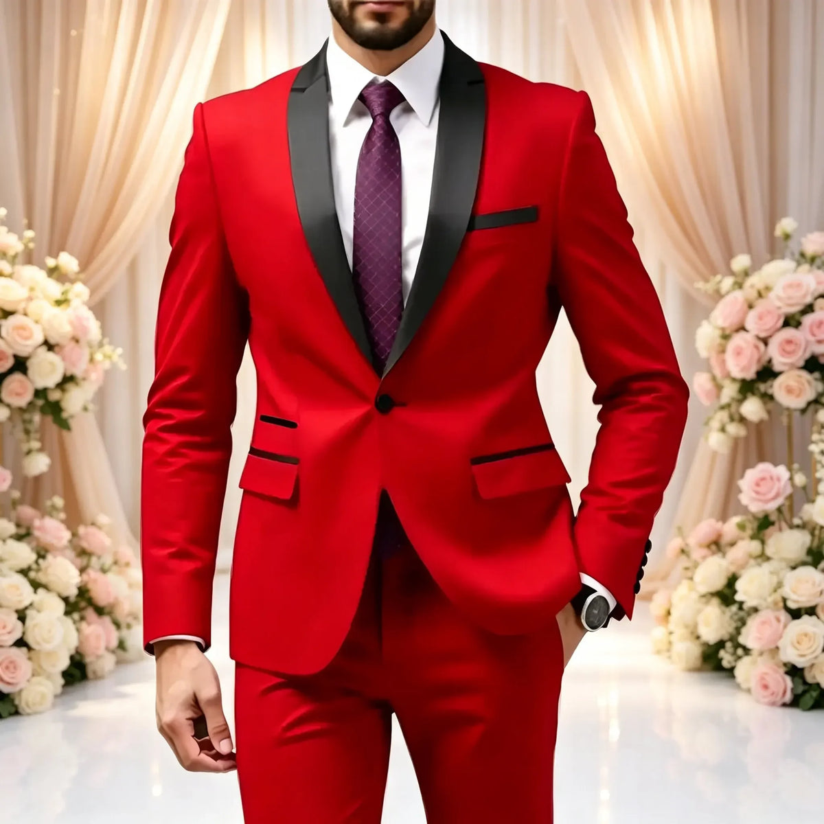 Men's Solid-Colour Two-Piece Wedding Suit