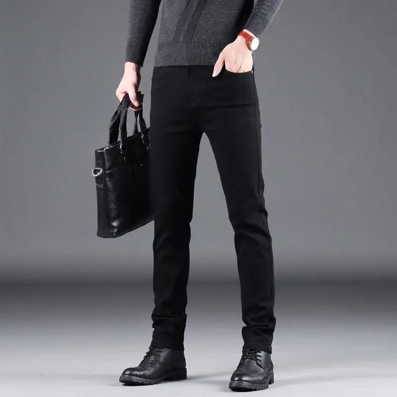 Men's Black Slim Fit Stretch Denim Jeans - Business Casual Style — product view