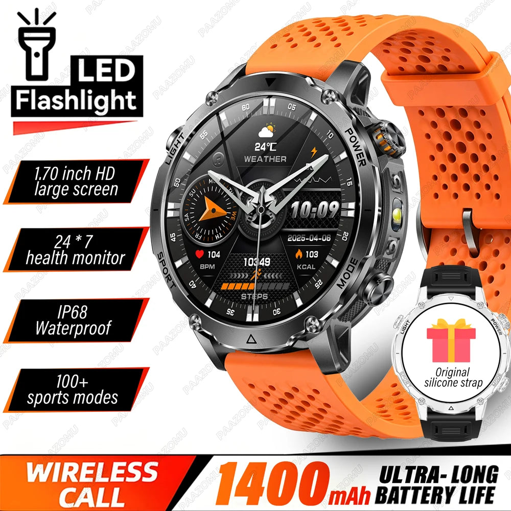 Outdoor 1.7-Inch Calling Smartwatch with Flashlight