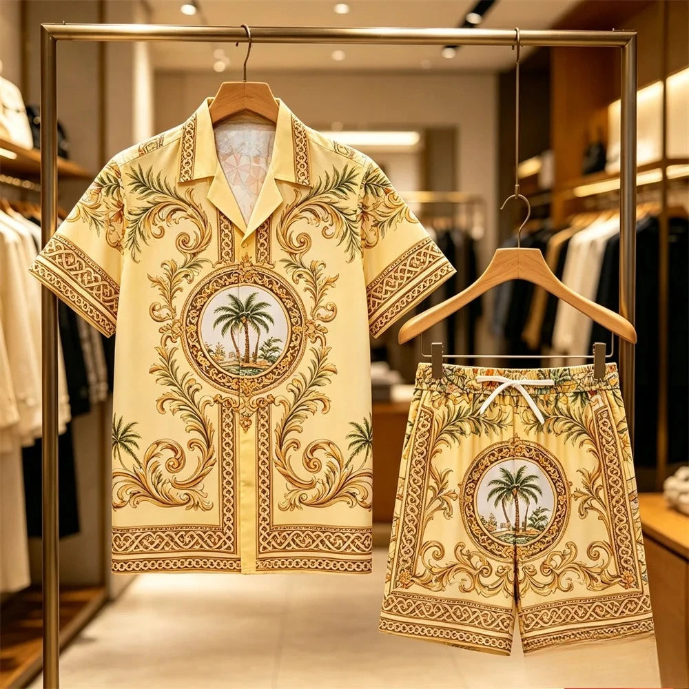 Men's Animal Print Top & Shorts Set