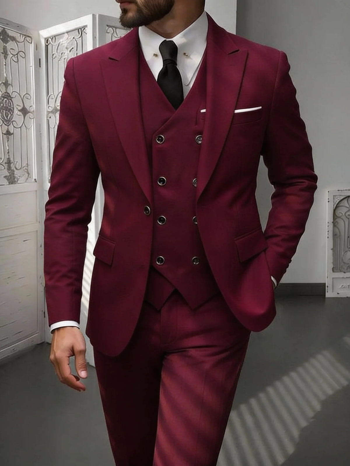 Men's 3-Piece Slim Fit Notched Lapel Suit Set — product view
