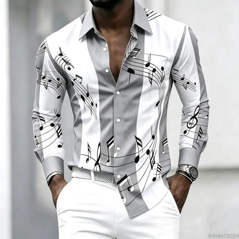 Men's Graphic Print Long-Sleeve Casual Shirt