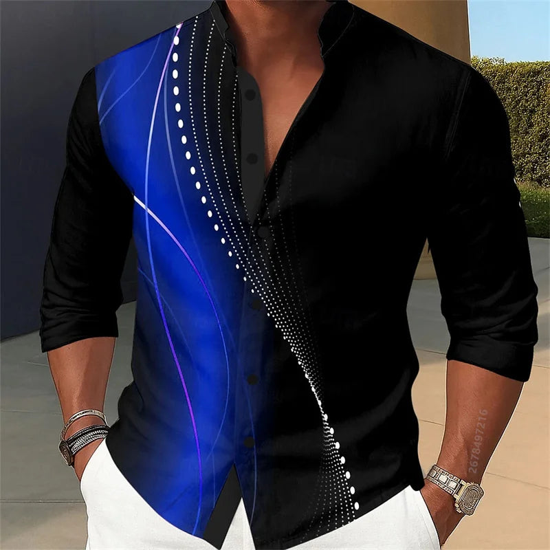 Men's Geometric Print Long-Sleeve Casual Shirt