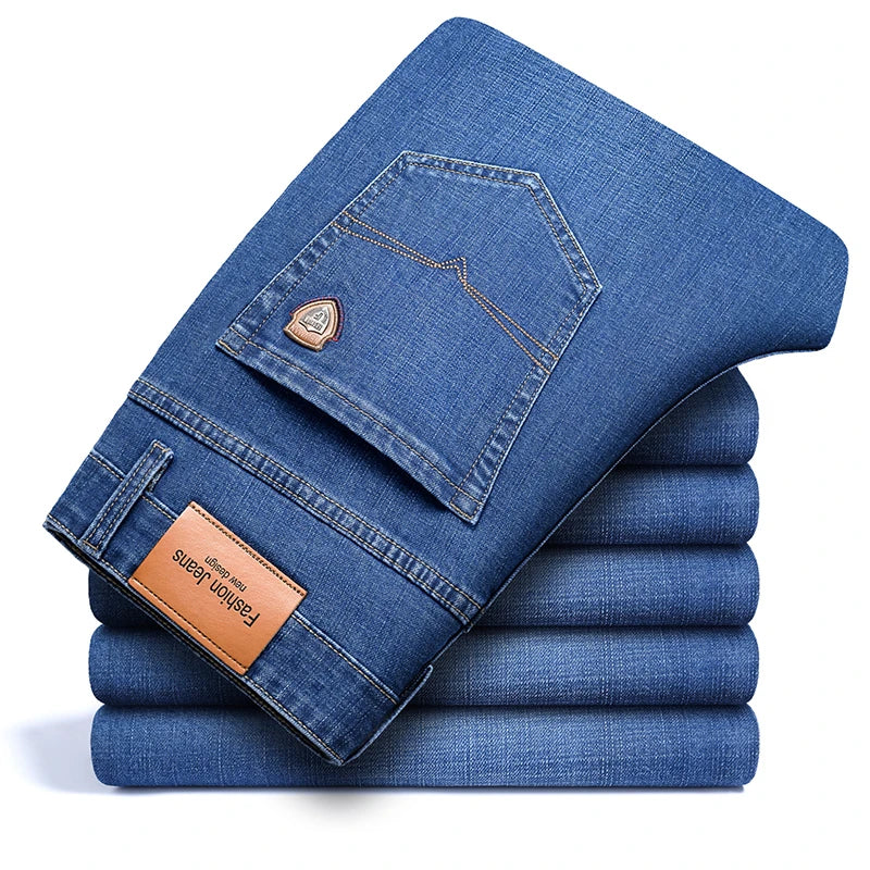 Men's Straight-Leg Stretch Denim Jeans - Business Casual Style — product view