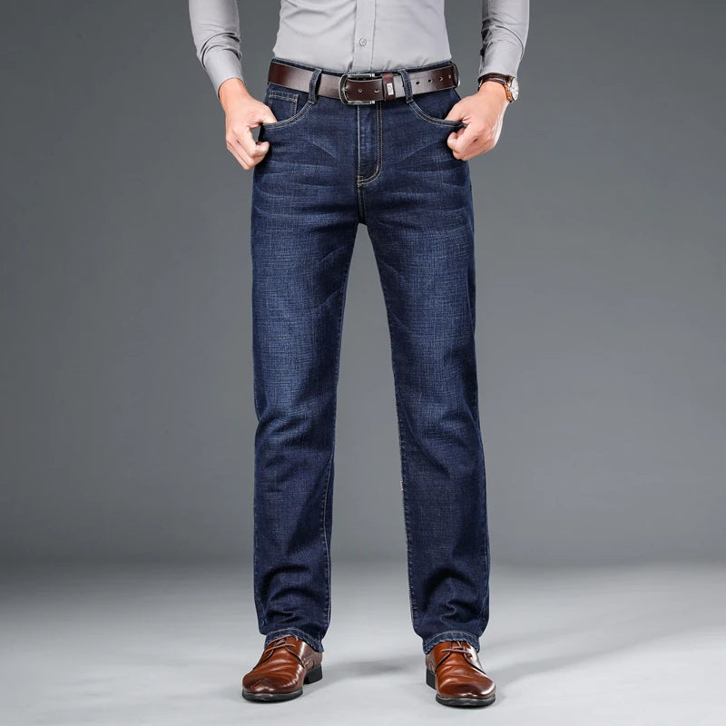 Men's Straight-Leg Stretch Denim Jeans - Business Casual Style — product view