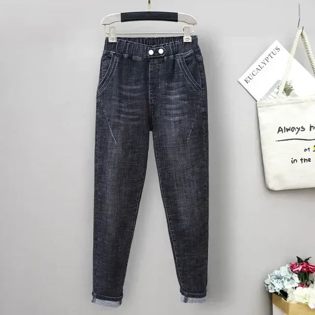 Women's Plus-Size Elastic-Waist Ripped Jeans — product view