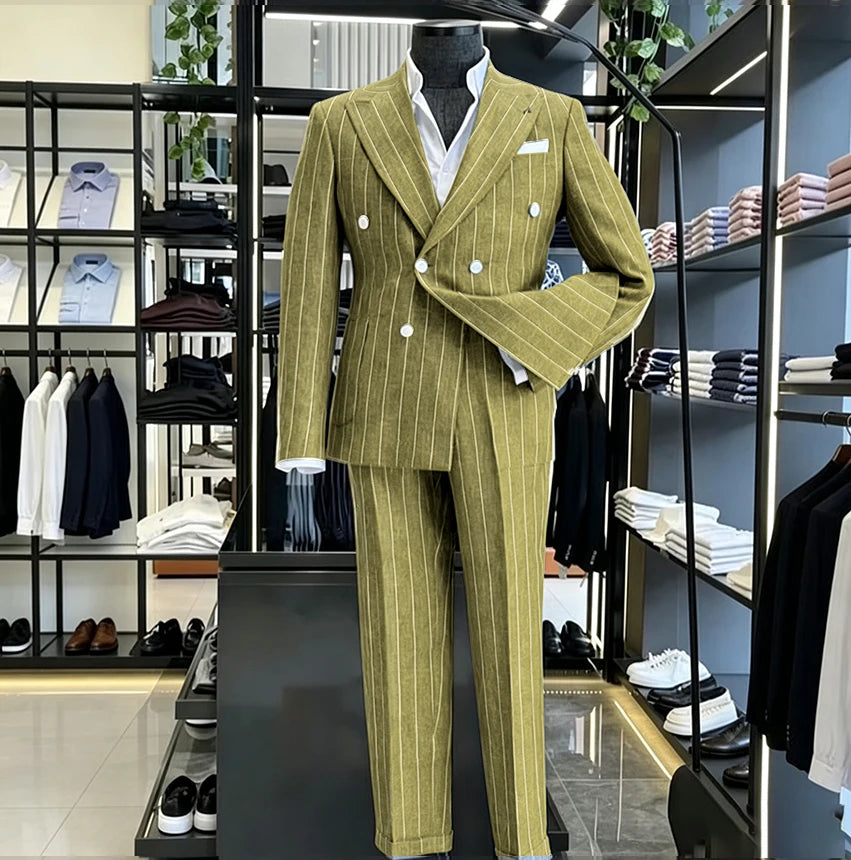 Men's Light Grey Pinstripe 2-Piece Double-Breasted Suit Set — product view