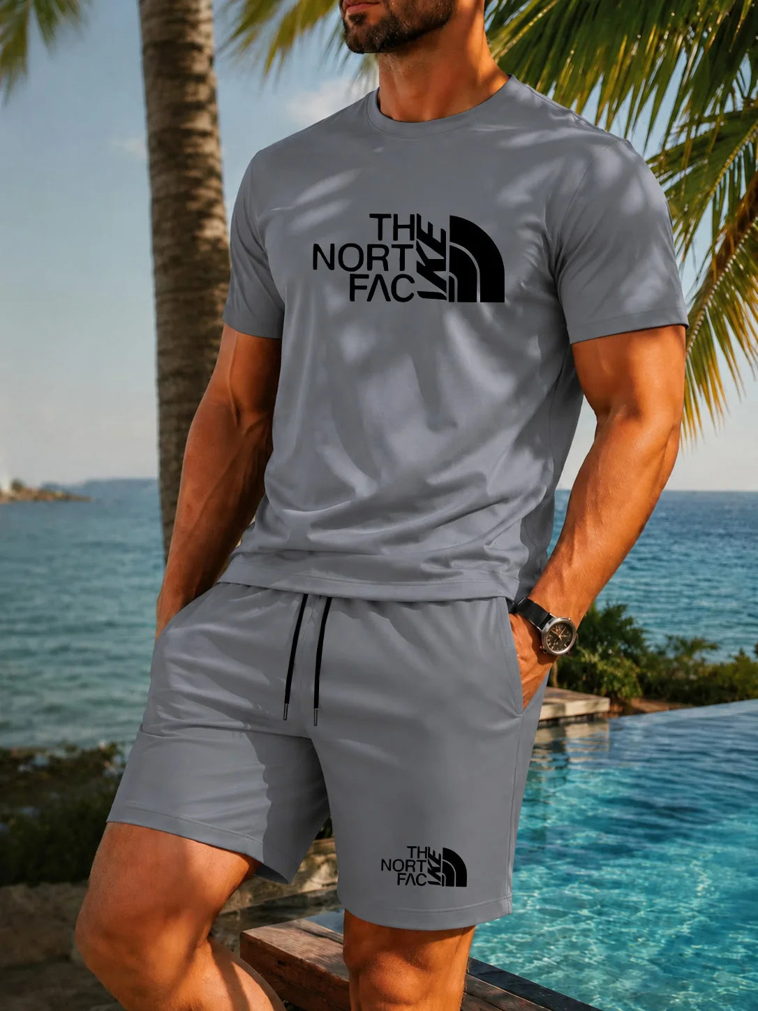 Men's Graphic Print Top & Shorts Set