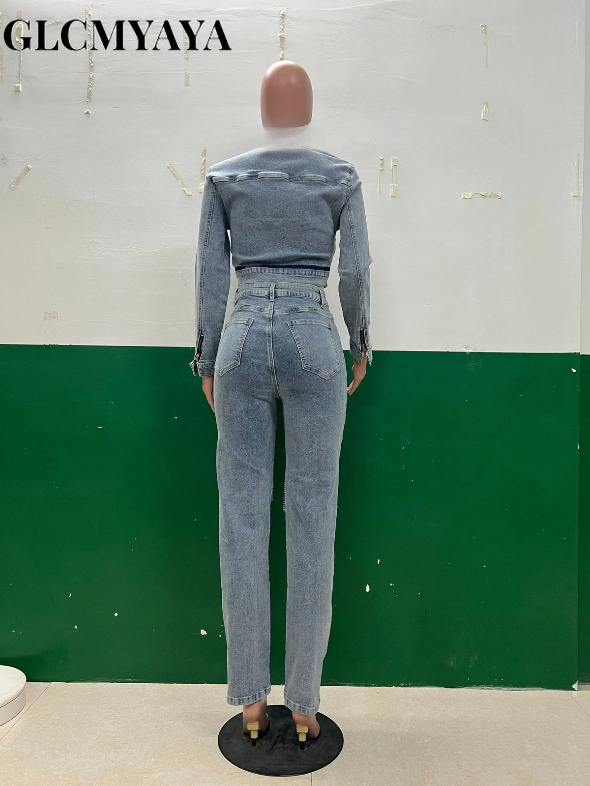 Women's Denim Patchwork Jacket & Fitted Jeans Set