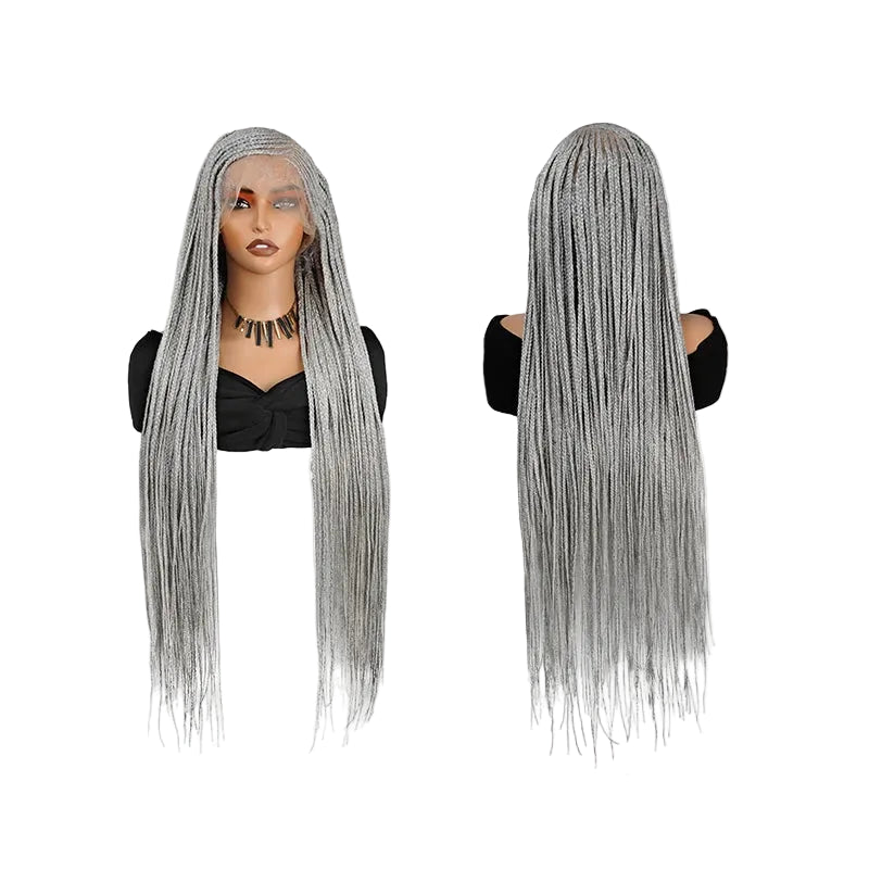 36'' Burgundy Full Lace Braided Wig Faux Locs Synthetic Knotless - OSASCO