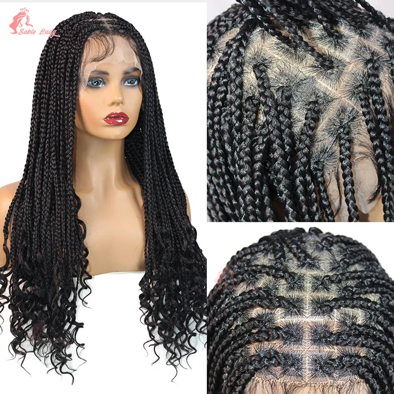 Synthetic Knotless Box Braided Wig French Curly Full Lace Braids Hair - OSASCO