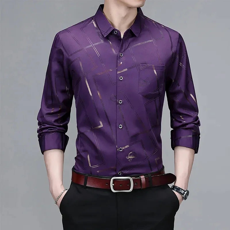 Men's Graphic Print Long-Sleeve Casual Shirt