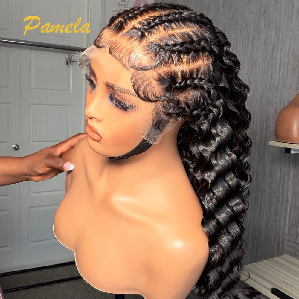 Handmade Pre Braided Wig Pre Plucked Pre Bleached Cornrows with Curly - OSASCO