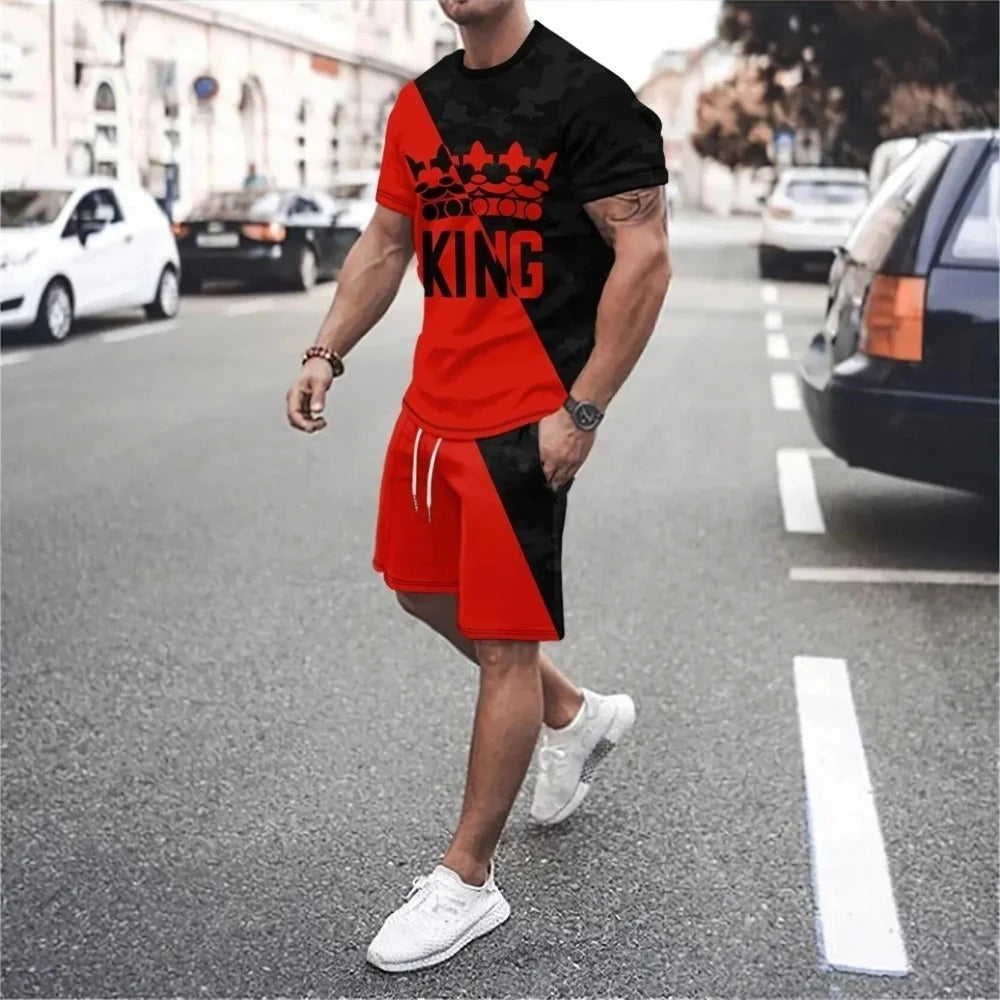 Men's Palm Tree Print Top & Shorts Set