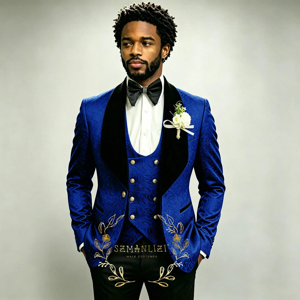 Men's Black Jacquard 3-Piece Suit Set — product view