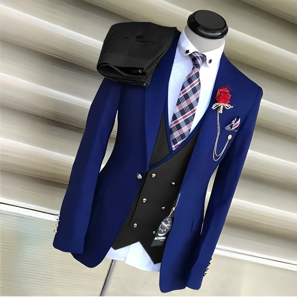 Men's Royal Blue 3-Piece Suit Set — product view