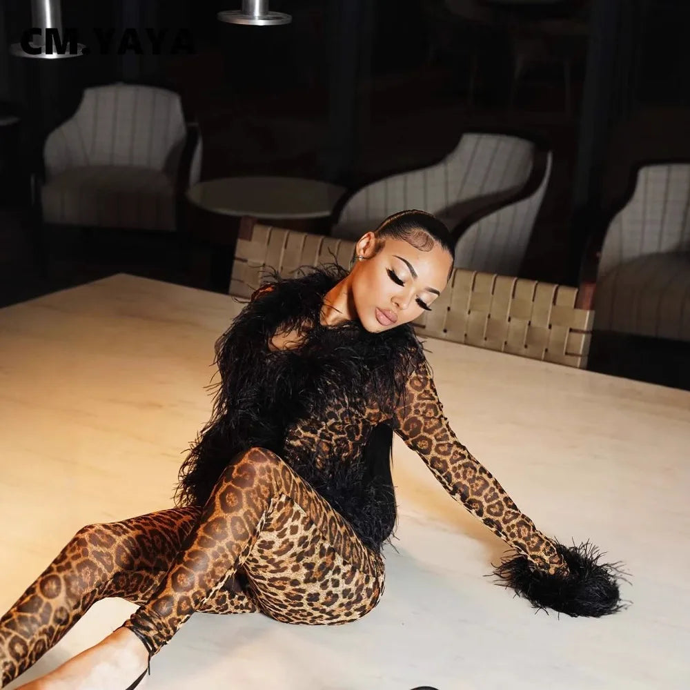 Women's Feather-Detail Mesh Crop Top & Leggings Set