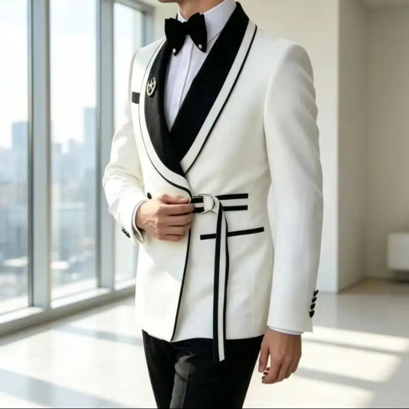 Men's Double-Breasted Slim-Fit Two-Piece Suit Set — product view