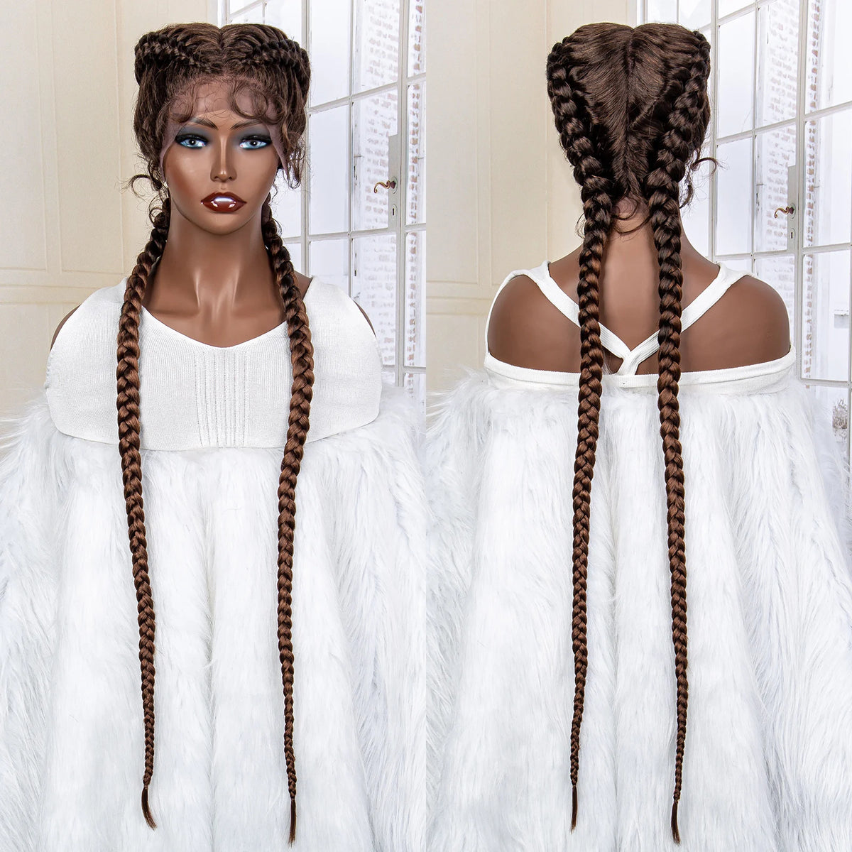 Women's Black Cornrow Braided Synthetic Wig — product view