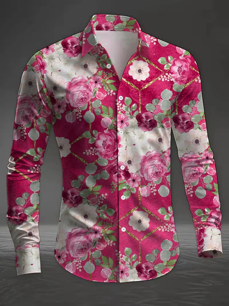 Men's Graphic Print Long-Sleeve Casual Shirt