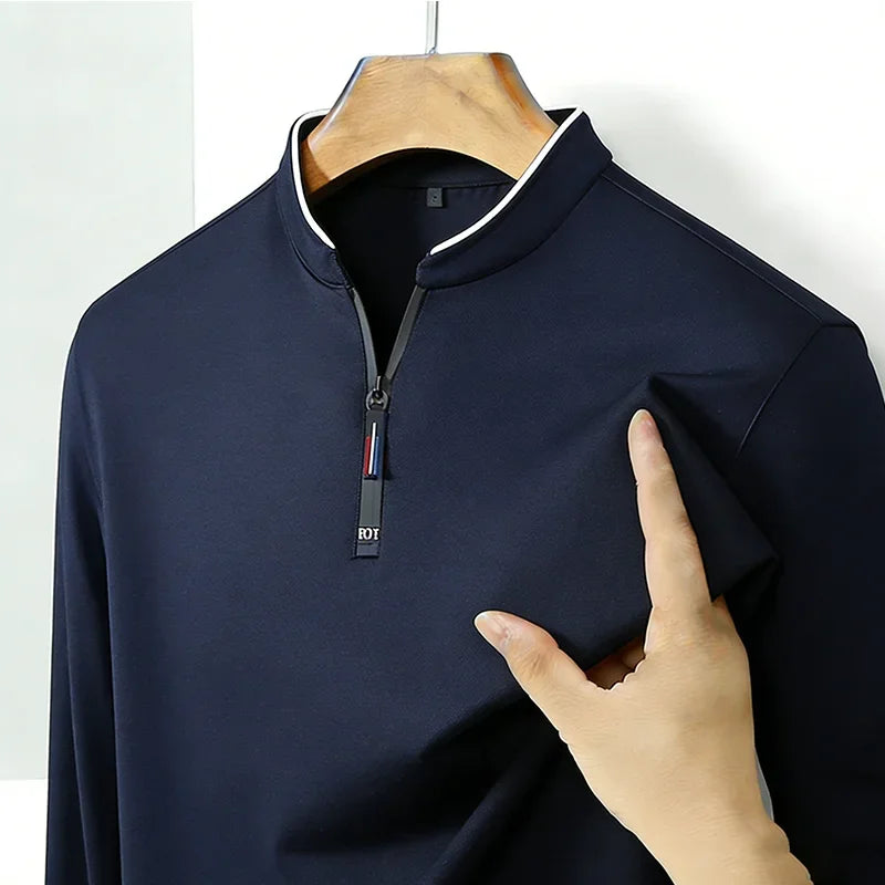 Men's Long-Sleeve Zip-Neck Polo Shirt
