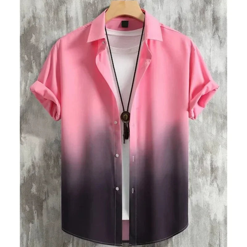Men's Gradient Print Short-Sleeve Casual Shirt