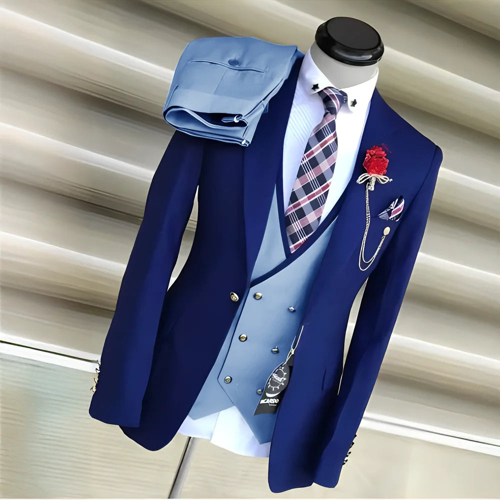 Men's Royal Blue 3-Piece Suit Set — product view